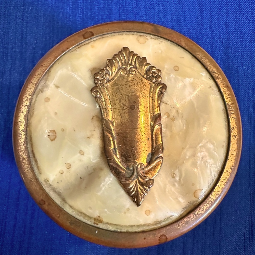 Vintage Glass Vanity Jar with Celluloid & Brass Top